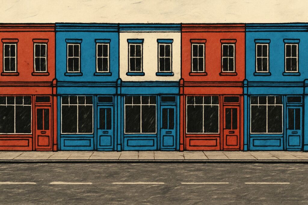 A row of streets, with all shops looking the same
