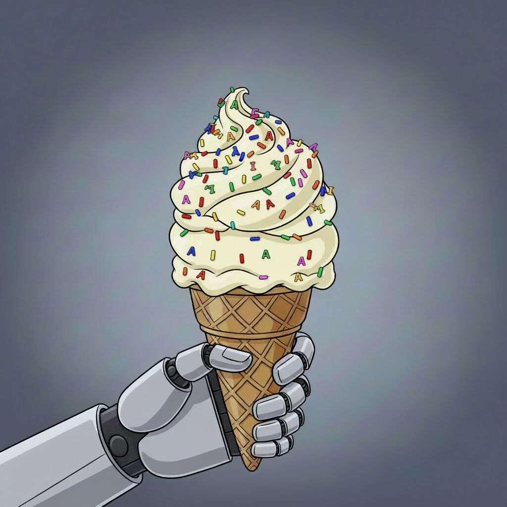 An ice cream cone with AI sprinkles