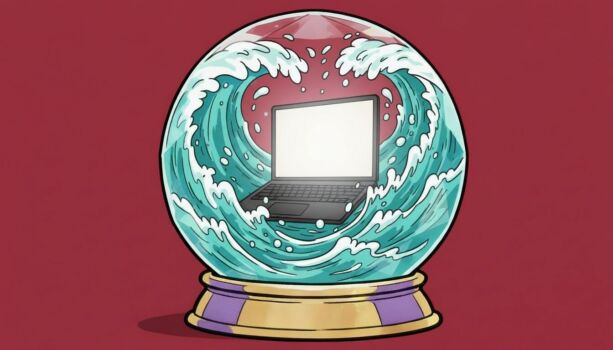 A crystal ball containing a laptop