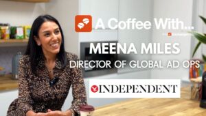 Shot of Meena Miles, director of global ad ops at The Independent, having a coffee in the ExchangeWire kitchen.