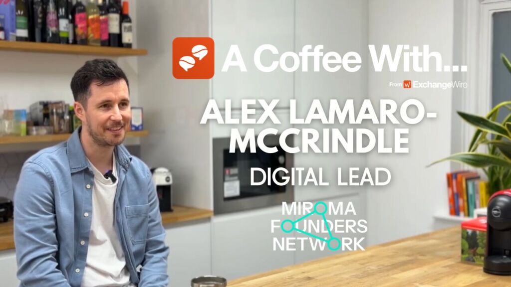 Shot of Alex Lamaro-McCrindle, digital lead at Miroma Founders Network, in the ExchangeWire kitchen for an episode of 'A Coffee With...'