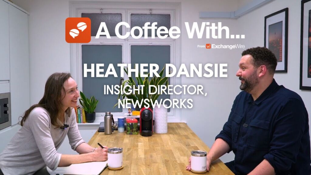 Shot of Heather Dansie (left), insight director at Newsworks, in the ExchangeWire kitchen for an episode of 'A Coffee With...'