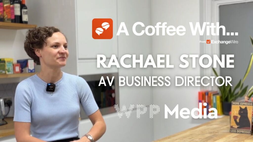 Shot of Rachael Stone, AV business director at WPP Media, in the ExchangeWire kitchen for an episode of 'A Coffee With...'