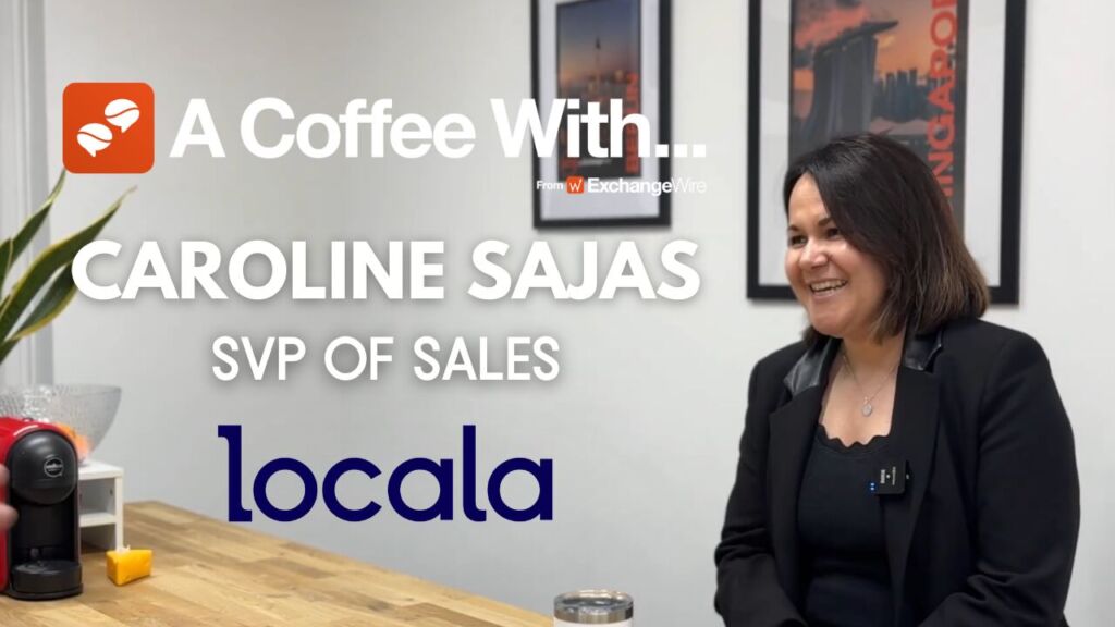 Shot of Caroline Sajas, SVP of sales at Locala, in the ExchangeWire kitchen for an episode of A Coffee With...