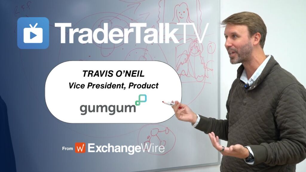 Shot of Travis O'Neil, Vice President of Product at GumGum, at the ExchangeWire whiteboard for an episode of TraderTalkTV.
