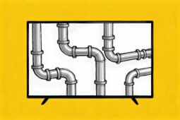 A TV showing a set of interconnected pipes
