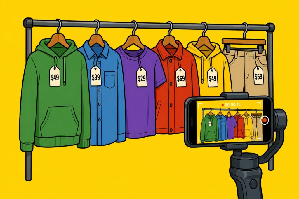 Live Commerce in APAC: A rack of clothes being filmed.