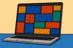 A Laptop screen featuring a block of containers