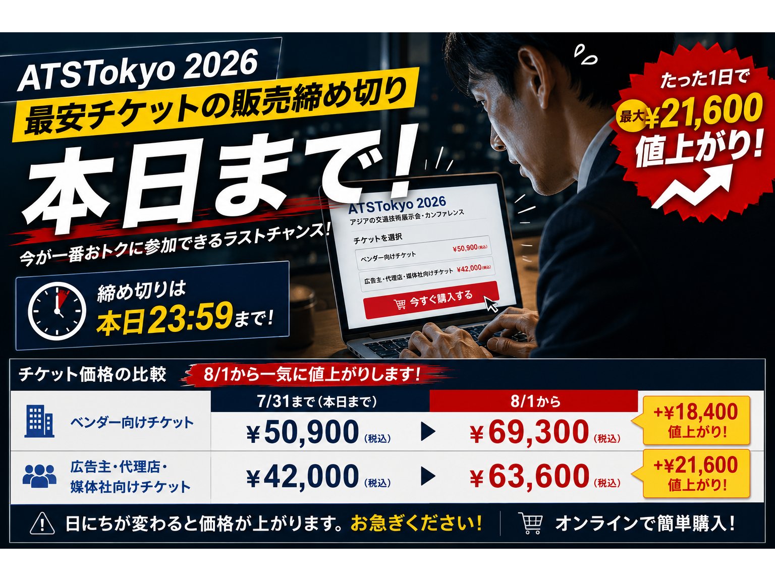 えっ!8月から約2万円の値上げ?!-ATS Tokyo 2026のチケット最安価格は本日まで!お申し込みは今すぐ!