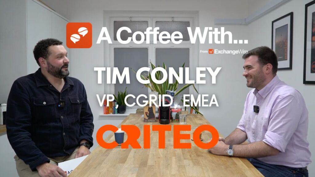 Shot of Tim Conley (right), VP, CGrid, EMEA at Criteo, in the ExchangeWire kitchen with John Still (left) for an episode of 'A Coffee With...'
