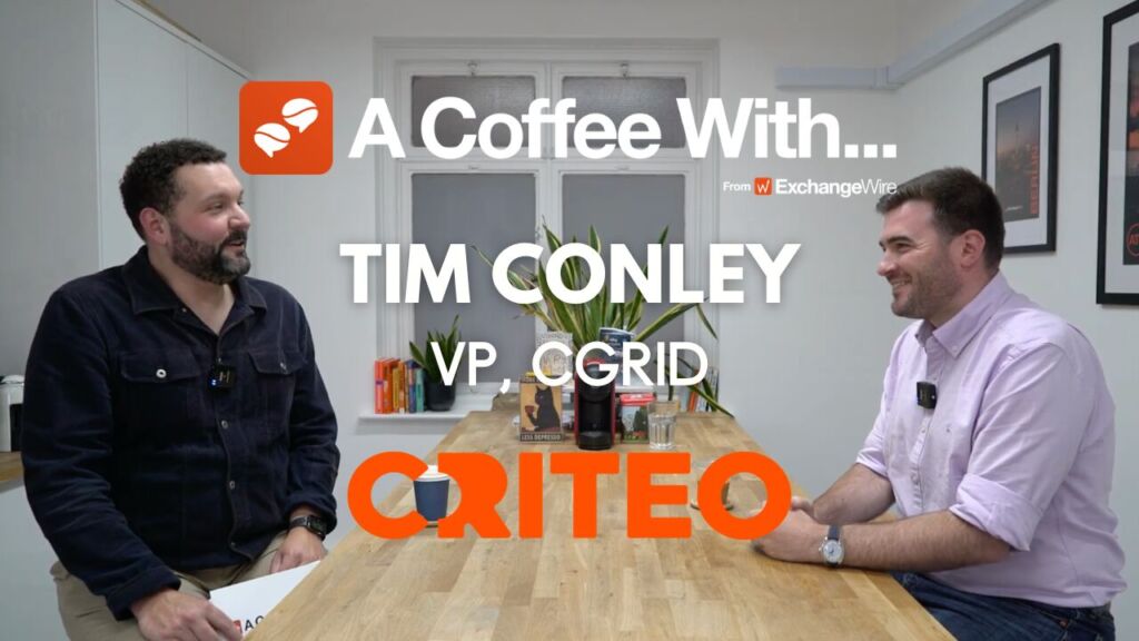 Shot of Tim Conley (right), VP, CGrid at Criteo, in the Exchangewire kitchen with John Still (left) for an episode of 'A Coffee With...'