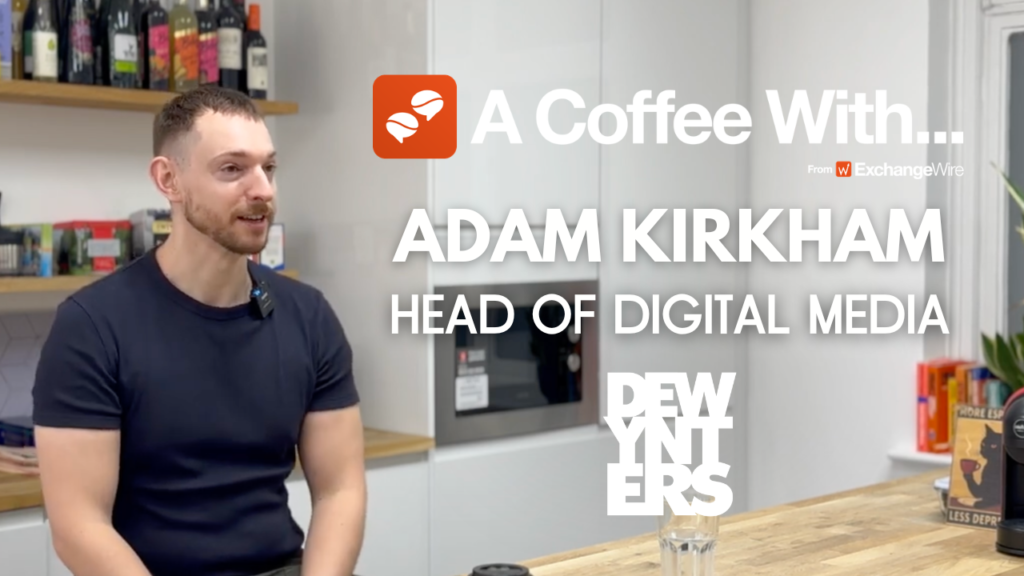 Shot of Adam Kirkham, head of digital media at Dewynters, in the ExchangeWire kitchen for an episode of 'A Coffee With...'