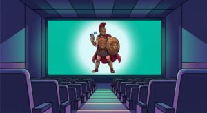 A Trojan soldier on a cinema screen