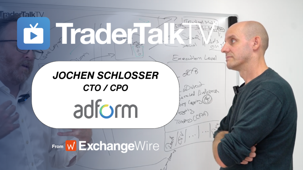 Shot of Jochen Schlosser, CTO / CPO at Adform, in front of the ExchangeWire whiteboard for an episode of TraderTalkTV.
